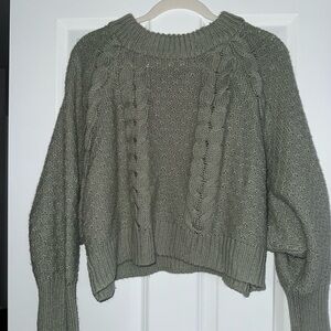 Cozy Olive Wide Armed Cable Knit Sweater